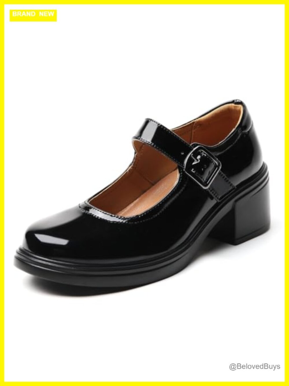 Low Chunky Block Heel Mary Jane Shoes Vintage Plain Toe Dress Pumps Faux Leather